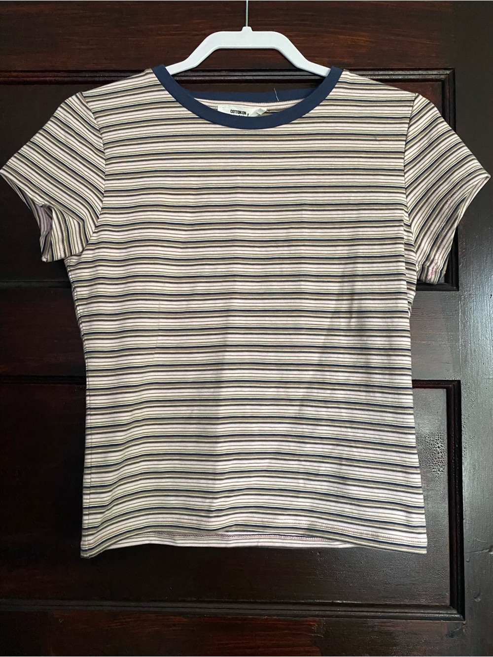 NWT Cotton On All Day Striped Babydoll Ringer Tee Pink Navy L